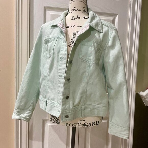 J.JILL DENIM MINT GREEN JACKET SZ M VERSATILE MINIMALIST SOPHISTICATED - Picture 9 of 12
